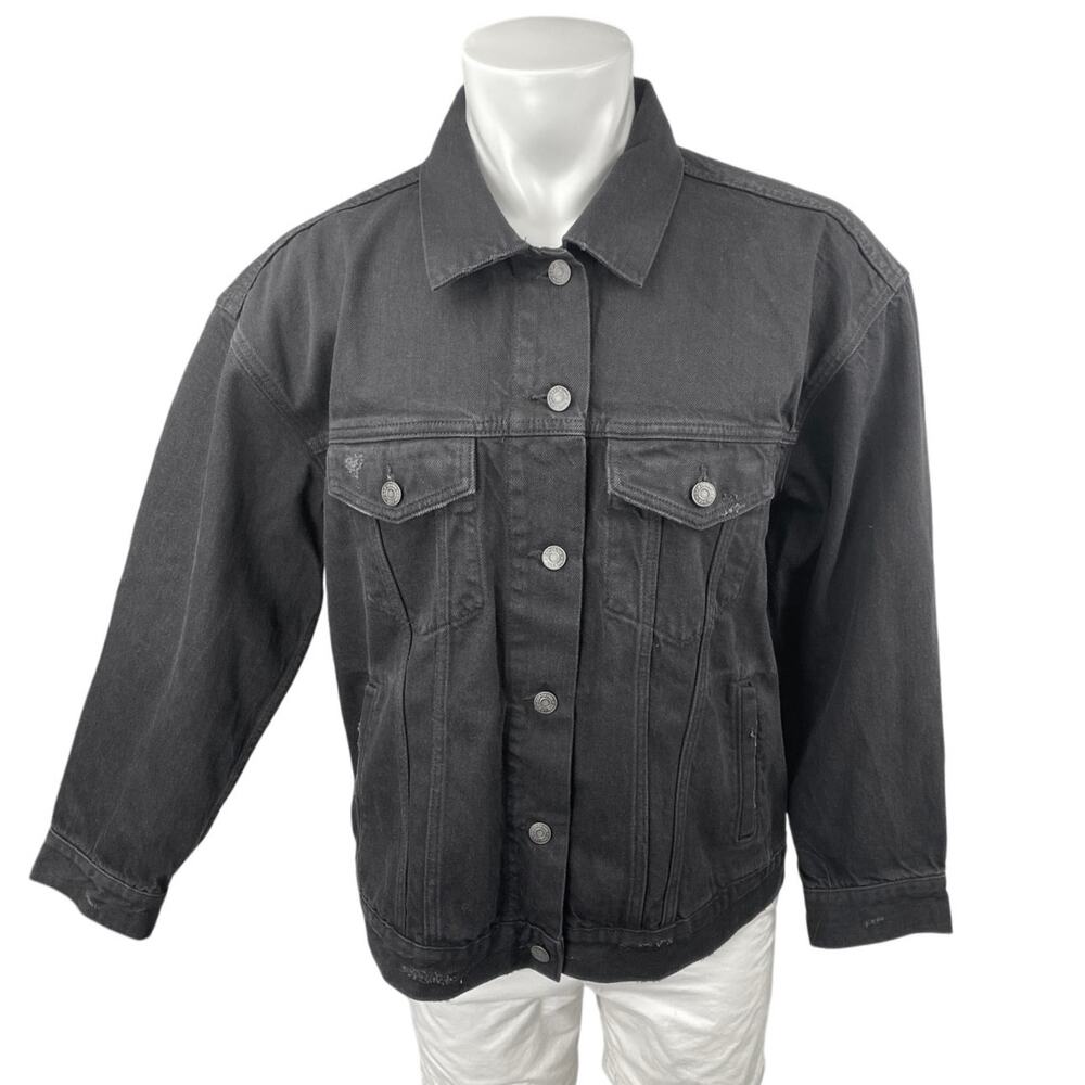 Gap Men's Black Button Down Long Sleeve Oversized Pocket Denim Jeans Jacket Sz L